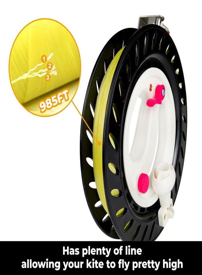 Flying Hoofer Kite Reel Winder for Adults & Kids - 8.3 Inch Dia, 1000FT High Strength String with Connector - Large Handle, Safety Lock, Kite Line Winder for Effortless Flying and Control (Black) - Image 3