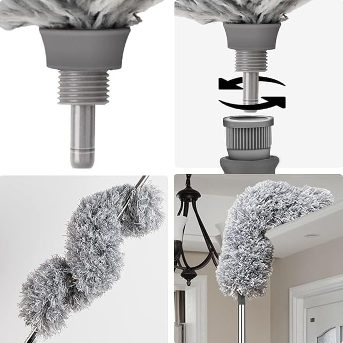 TEKCOOL 2024 Upgraded Long Handle Microfiber Feather Ceiling Duster for Dust Cleaning Extendable Pole 30100 Inch for Cleaning High Cobweb Stick High Ceiling Fan Stainless SteelGrey - Image 3