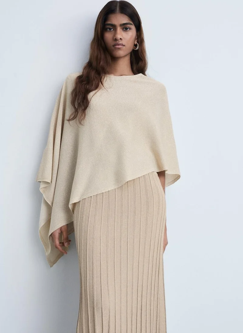 MANGO Asymmetrical Lurex Knitted Cape Top