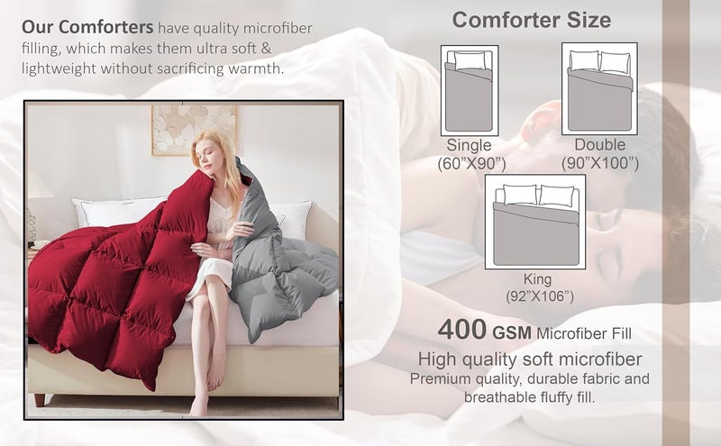 AYANSHI BEDDING لحاف AYANSHI ثقيل شتوي 400 GSM بحجم سرير مزدوج 90X100 جودة فندقية بديل للريش لحاف ناعم بحشوة ميكروفايبر لون فضي رمادي - Image 4