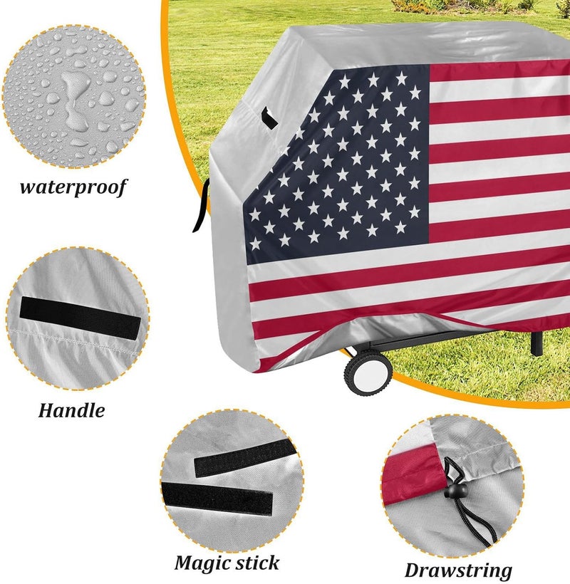 senya Premium Grill Cover Waterproof Barbecue Cover Fade Resistant BBQ Cover Heavy Duty Fits Grill Widths Up to 25 in (American Flag) - Image 4
