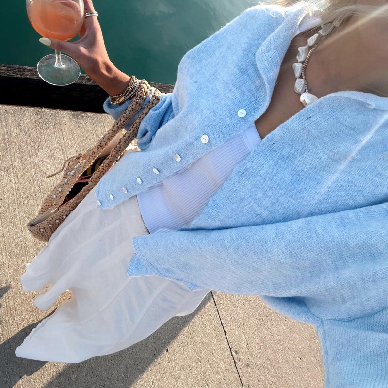 Yuemengxuan Women Knitted Cardigan Sweaters Long Sleeve Button Down Loose Knitwear Tops Y2k Vintage Jumper Knit Shirt (Sky Blue #A, S) - Image 4