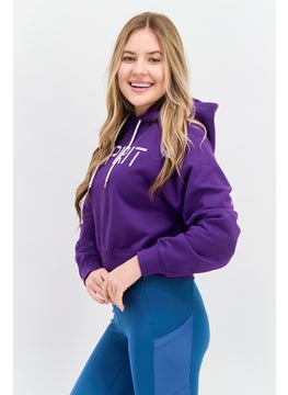 ESPRIT Women Brand Logo Long Sleeve Cropped Hoodie, Purple  - Image 2
