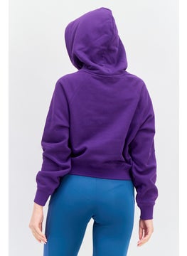 ESPRIT Women Brand Logo Long Sleeve Cropped Hoodie, Purple  - Image 3
