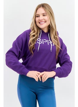 ESPRIT Women Brand Logo Long Sleeve Cropped Hoodie, Purple  - Image 1
