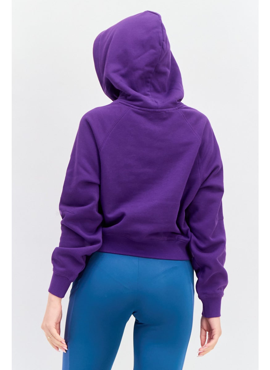 ESPRIT - Women Brand Logo Long Sleeve Cropped Hoodie, Purple - Image 1