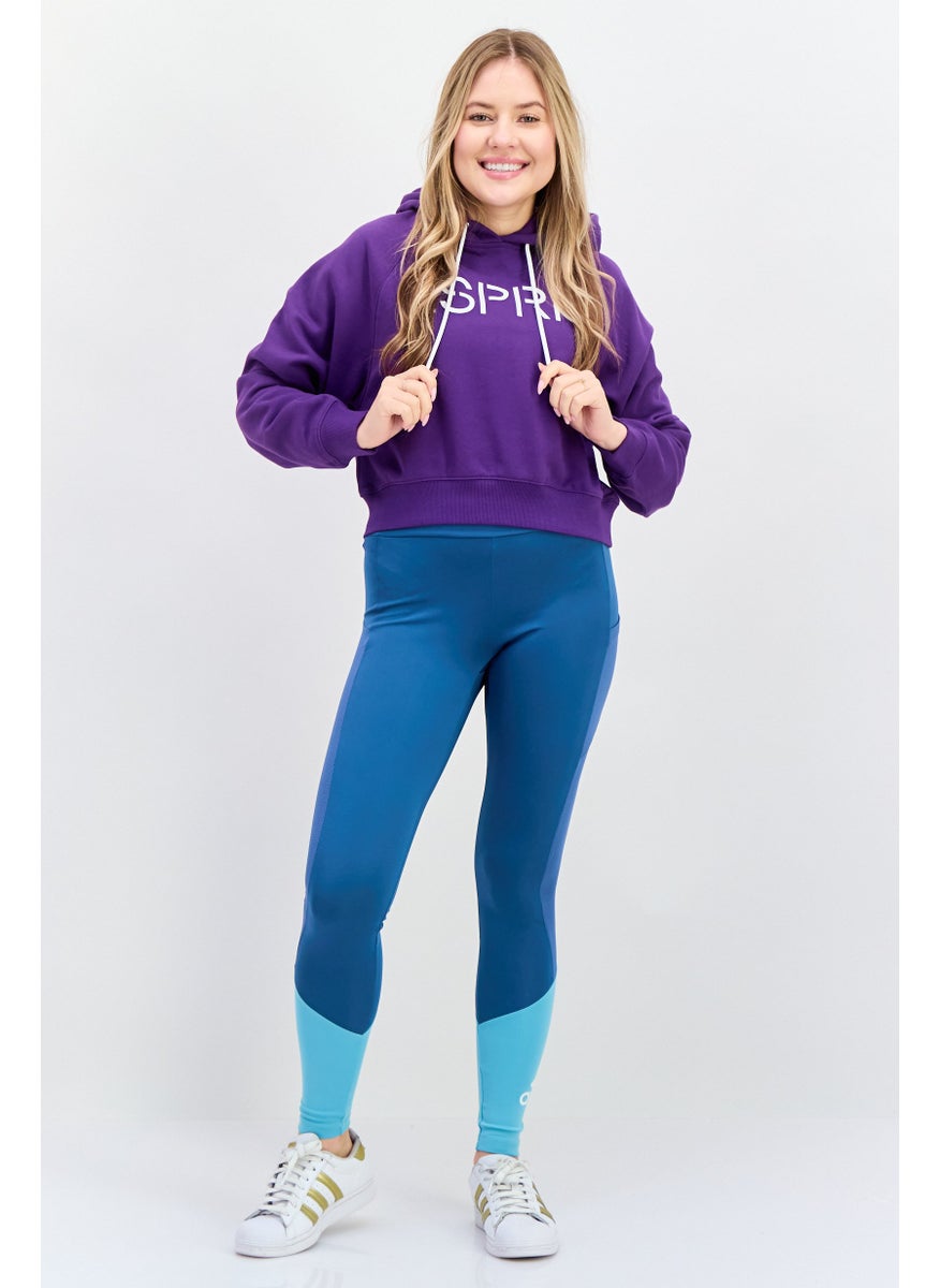 ESPRIT - Women Brand Logo Long Sleeve Cropped Hoodie, Purple - Image 1