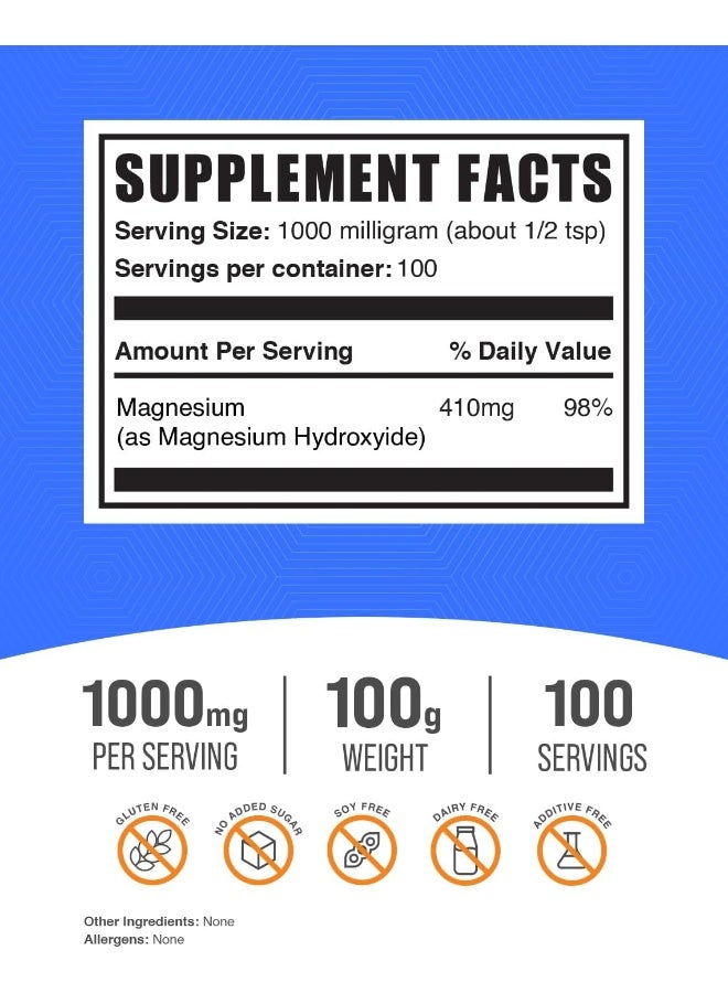 BulkSupplements مسحوق هيدروكسيد المغنيسيوم من BulkSupplements.com - ملين طبيعي - مكمل مغنيسيوم - تنظيف القولون - تخفيف الإمساك للبالغين - مكمل مغنيسيوم للنساء (100 جرام - 3.5 أونصة) - Image 2