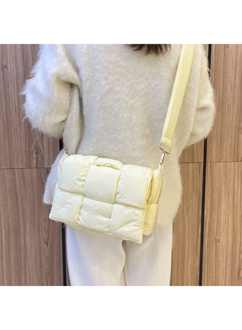 SOLARAE Puffer Woven Shoulder Bag, Nylon Padded Woven Handbag, Designer Crossbody Bags Padded Cassette Handbag with Coins Organizer Nylon Light Weight Women Crossbody Purse (White) - Image 4