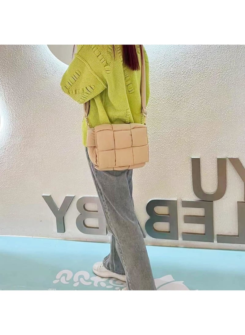 SOLARAE Puffer Woven Shoulder Bag, Nylon Padded Woven Handbag, Designer Crossbody Bags Padded Cassette Handbag with Coins Organizer Nylon Light Weight Women Crossbody Purse (White) - Image 5