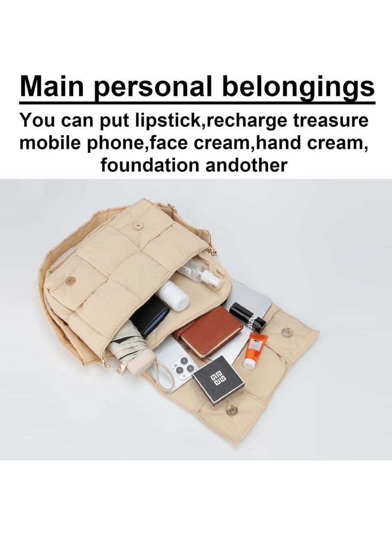 SOLARAE Puffer Woven Shoulder Bag, Nylon Padded Woven Handbag, Designer Crossbody Bags Padded Cassette Handbag with Coins Organizer Nylon Light Weight Women Crossbody Purse (White) - Image 3