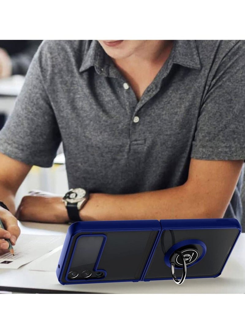 CATANES جراب Samsung Galaxy Z Flip 4 مع حامل حلقي وقبضة إصبع معدنية مغناطيسية وغطاء قابل للطي هجين مع مصد TPU مقوى متوافق مع Galaxy Z Flip4 مقاس 6.7 بوصة أزرق داكن - Image 2