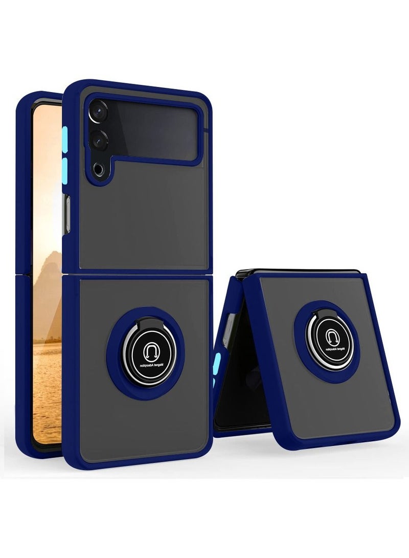 CATANES جراب Samsung Galaxy Z Flip 4 مع حامل حلقي وقبضة إصبع معدنية مغناطيسية وغطاء قابل للطي هجين مع مصد TPU مقوى متوافق مع Galaxy Z Flip4 مقاس 6.7 بوصة أزرق داكن - Image 1
