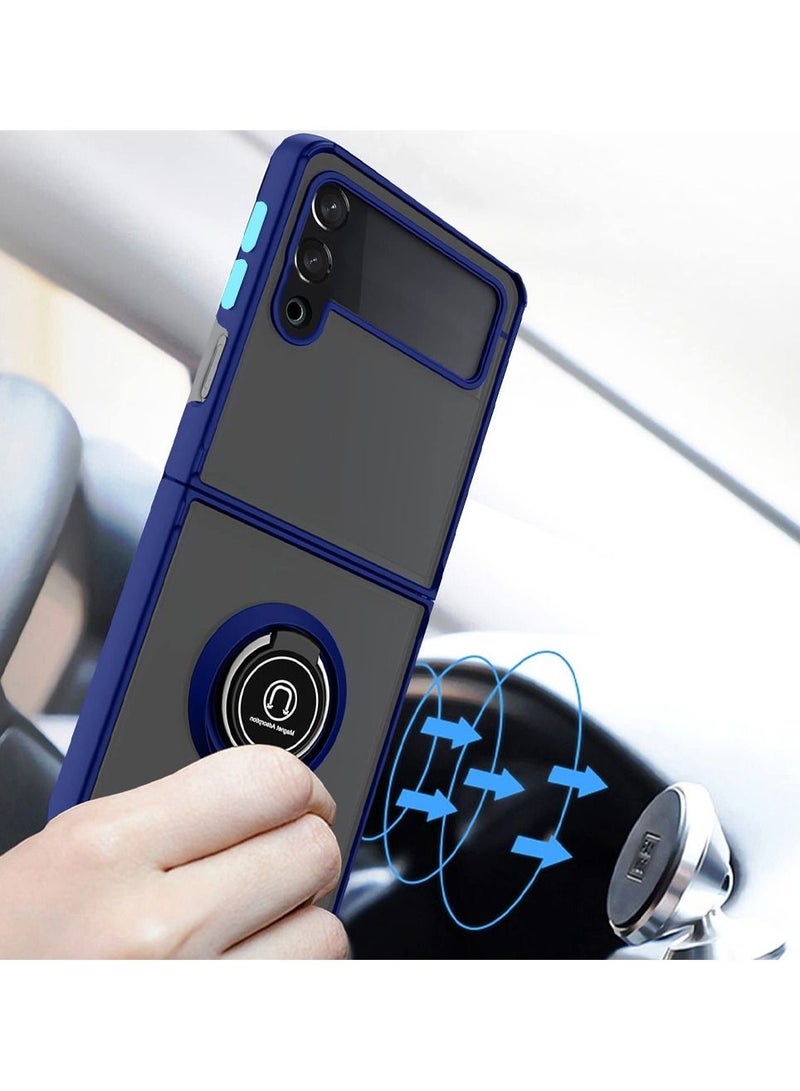 CATANES جراب Samsung Galaxy Z Flip 4 مع حامل حلقي وقبضة إصبع معدنية مغناطيسية وغطاء قابل للطي هجين مع مصد TPU مقوى متوافق مع Galaxy Z Flip4 مقاس 6.7 بوصة أزرق داكن - Image 4