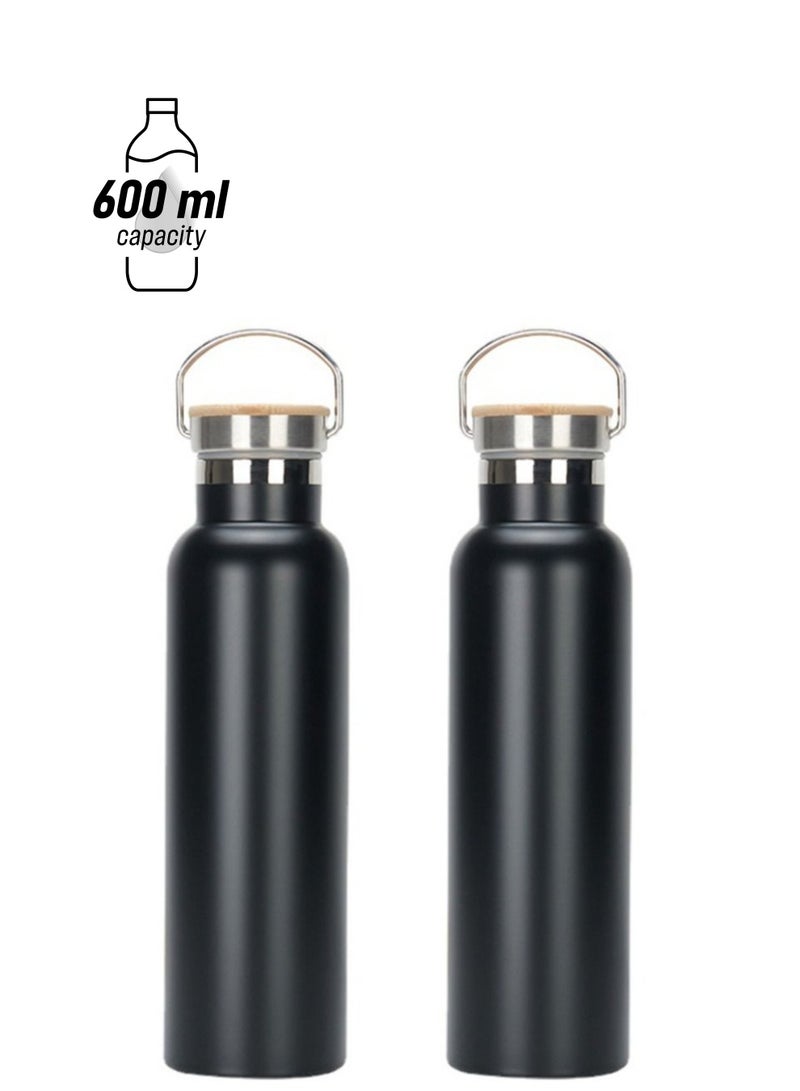 Y&D Sport Water Bottle Stainless Steel Double Wall Insulated Reusable Thermoses Flask Vacuum Metal with Handle and Leakproof Lid for Cyclists Runners Hiker 2 Pack 600ML  - Image 1