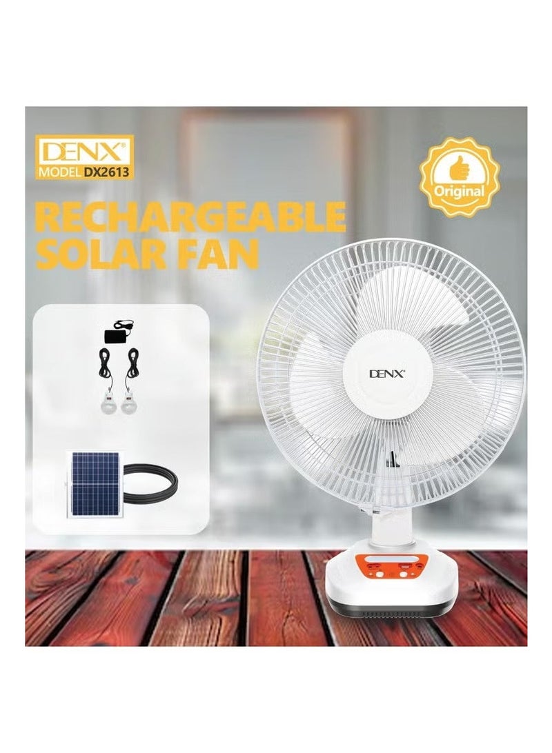 Denx 3-blade solar-powered electric table fan Equipped with 2 speeds, 12-inch electric desk fan DX2613 - Image 1