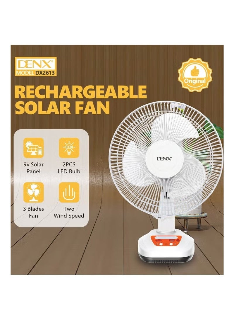 Denx 3-blade solar-powered electric table fan Equipped with 2 speeds, 12-inch electric desk fan DX2613 - Image 3
