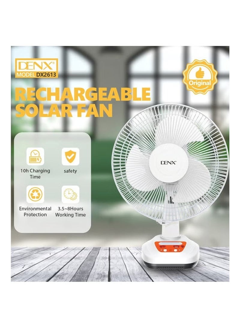 Denx 3-blade solar-powered electric table fan Equipped with 2 speeds, 12-inch electric desk fan DX2613 - Image 4