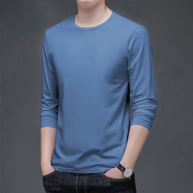 Mens Spring and Autumn New Fashion High-end T-shirt Pullover Long Sleeve T-shirt Mens Clothes 1/2 fog blue 
