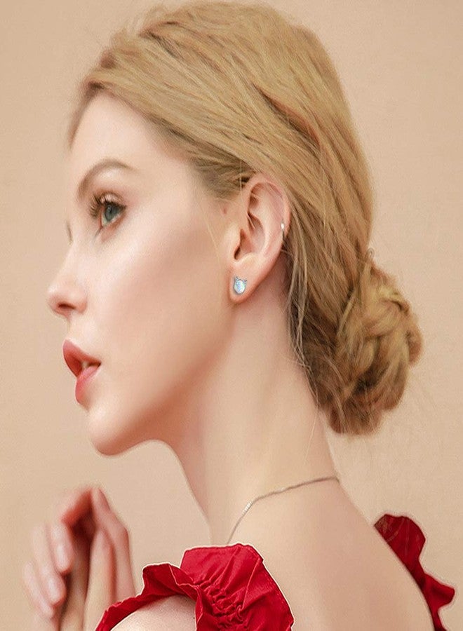 CiNily Cat Ear Stud Earrings-White Opal Stud Earrings White Gold Plated Kitten Earrings Cute Cat Earring Studs for Little Earrings - Image 2