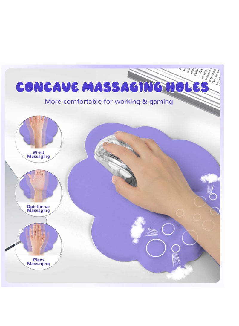 Barakah Cloud Mouse Pad Wrist Support Keyboard Wrist Rest Set with Ergonomic Memory Foam,Non-Slip Base,Cloud Coasters for Home,Office,Laptop,Desktop Computer,Easy Typing Pain Relief-Purple - Image 2