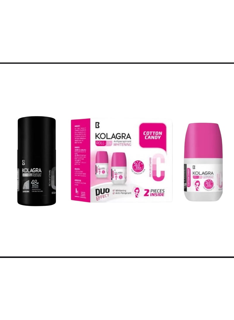 KOLAGRA - Kolagra Duo: Roll-On for Men silver scent  60 ml & Women cotton candy 60 ml ( packaging ma vary ) - Image 1