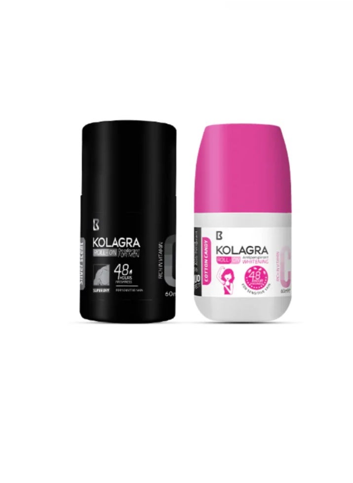 KOLAGRA - Kolagra Duo: Roll-On for Men silver scent  60 ml & Women cotton candy 60 ml ( packaging ma vary ) - Image 1