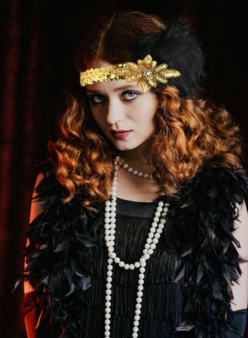 Party Dress Up Set, 1920s Flapper Accessories Set for Women, Fancy Dress Party Accessories with Flapper Headband Long Gloves Pearl Necklace, Great Gatsby Theme Party Accessories (A3) - Image 2