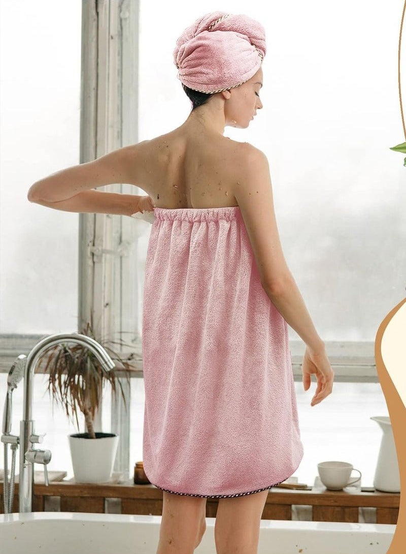 Hanayo 2 Pcs Bath Towel Set Women Bath Wrap Hair Towel Adjustable Soft Towels Bath Wrap Hair Towel Super Water Absorption Shower After Body Cover(Pink) - Image 2