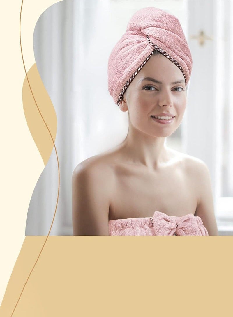 Hanayo 2 Pcs Bath Towel Set Women Bath Wrap Hair Towel Adjustable Soft Towels Bath Wrap Hair Towel Super Water Absorption Shower After Body Cover(Pink) - Image 3