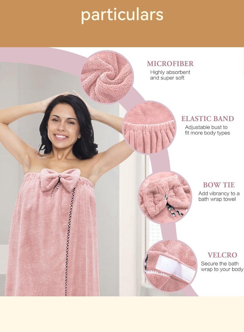Hanayo 2 Pcs Bath Towel Set Women Bath Wrap Hair Towel Adjustable Soft Towels Bath Wrap Hair Towel Super Water Absorption Shower After Body Cover(Pink) - Image 4