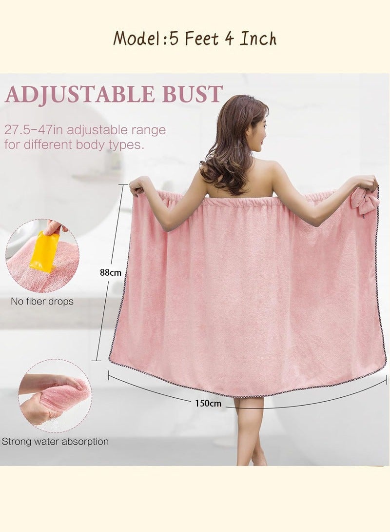Hanayo 2 Pcs Bath Towel Set Women Bath Wrap Hair Towel Adjustable Soft Towels Bath Wrap Hair Towel Super Water Absorption Shower After Body Cover(Pink) - Image 5