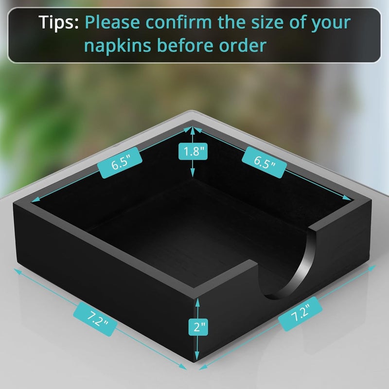 Bivvclaz حامل مناديل خشبي للطاولة لحامل المناديل الورقية حامل مناديل مسطح لحامل مناديل الغداء لحامل المناديل لمطبخ ديكور طاولة العشاء موزع مناديل للاستخدام الداخلي والخارجي أسود - Image 2