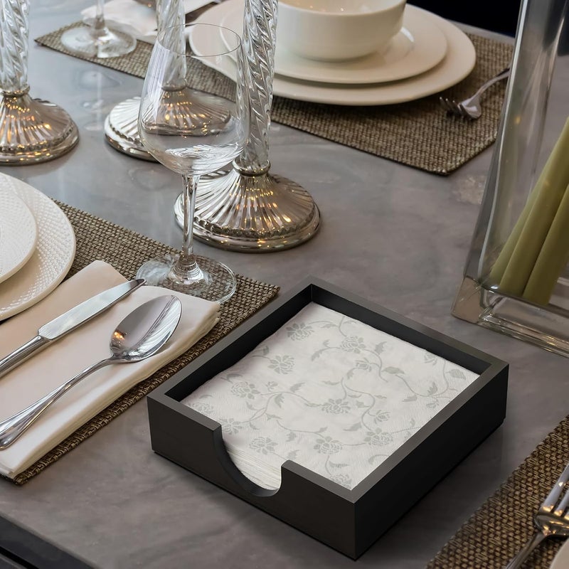 Bivvclaz حامل مناديل خشبي للطاولة لحامل المناديل الورقية حامل مناديل مسطح لحامل مناديل الغداء لحامل المناديل لمطبخ ديكور طاولة العشاء موزع مناديل للاستخدام الداخلي والخارجي أسود - Image 5