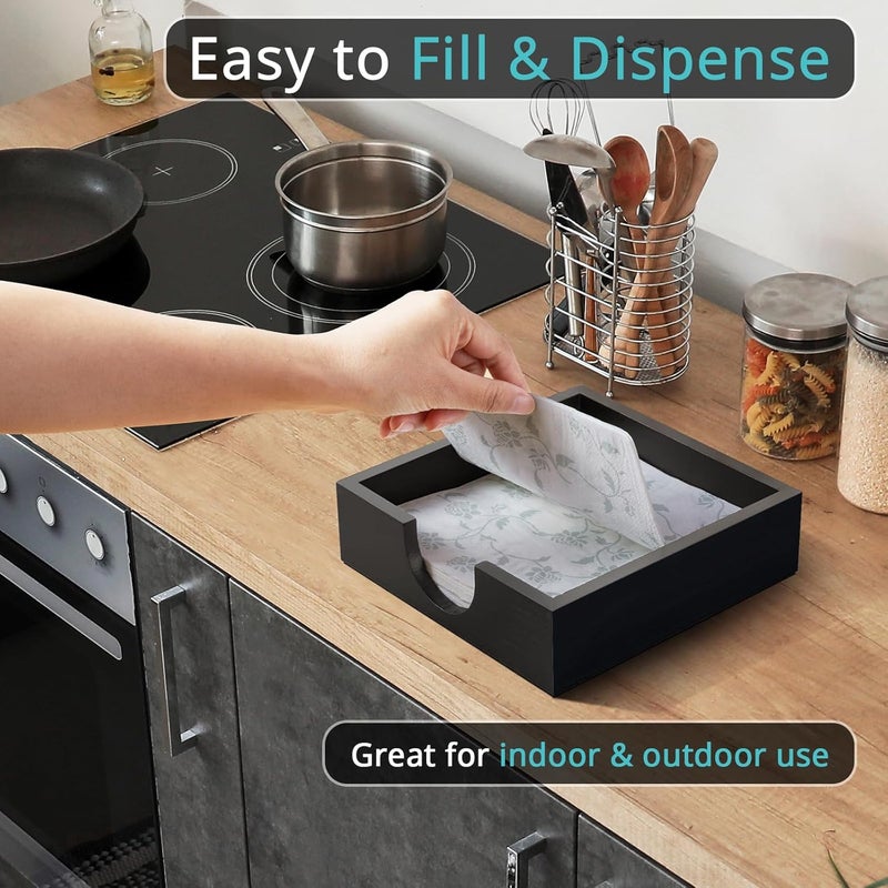 Bivvclaz حامل مناديل خشبي للطاولة لحامل المناديل الورقية حامل مناديل مسطح لحامل مناديل الغداء لحامل المناديل لمطبخ ديكور طاولة العشاء موزع مناديل للاستخدام الداخلي والخارجي أسود - Image 4