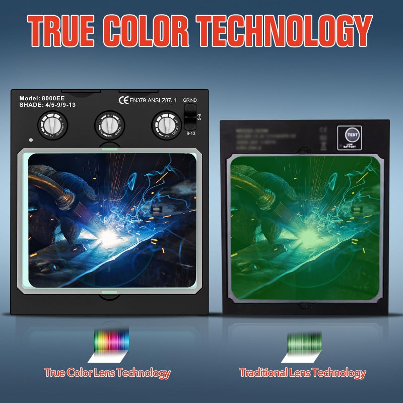 TRQWH Welding Helmet Auto Darkening Large Viewing True Color Solar Powered Welding Hood with 4 Arc Sensor Adjustable Wide Shade Range 4~5-8/9-13 Welder Mask for TIG MIG ARC Weld - Image 4