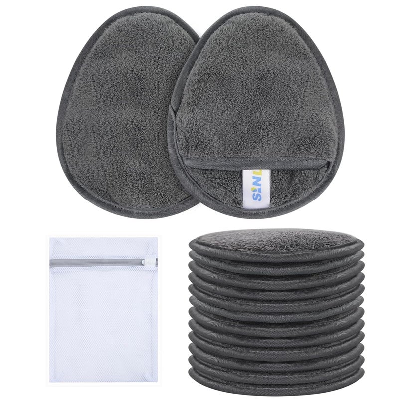 SINLAND Reusable Makeup Remover Pads For FaceEyeLips Microfiber Gentle Facial Cleansing Cloths for All Skin Types Friendly for Makeup Remover With Laundry Bag 51inchx393inch Grey Pack of 12