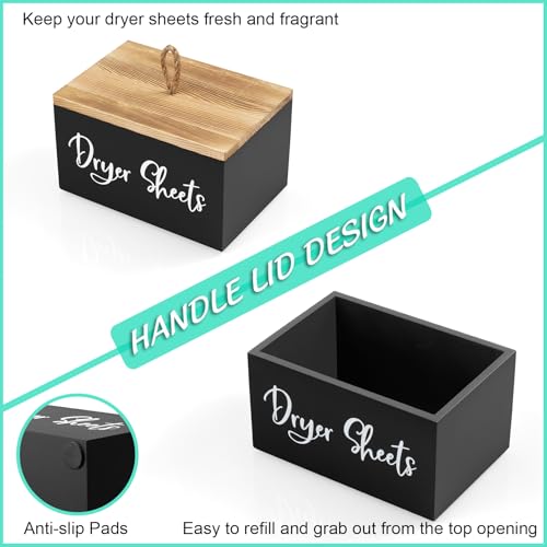 Bivvclaz Dryer Sheet Holder, Wooden Laundry Sheets Container, Laundry Room Organization and Storage for Farmhouse Laundry Room Decor and Accessories, Fabric Sheet Holder, Black - Image 4