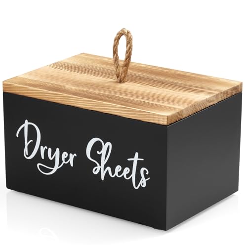 Bivvclaz Dryer Sheet Holder, Wooden Laundry Sheets Container, Laundry Room Organization and Storage for Farmhouse Laundry Room Decor and Accessories, Fabric Sheet Holder, Black - Image 1