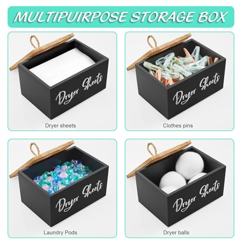 Bivvclaz Dryer Sheet Holder, Wooden Laundry Sheets Container, Laundry Room Organization and Storage for Farmhouse Laundry Room Decor and Accessories, Fabric Sheet Holder, Black - Image 5