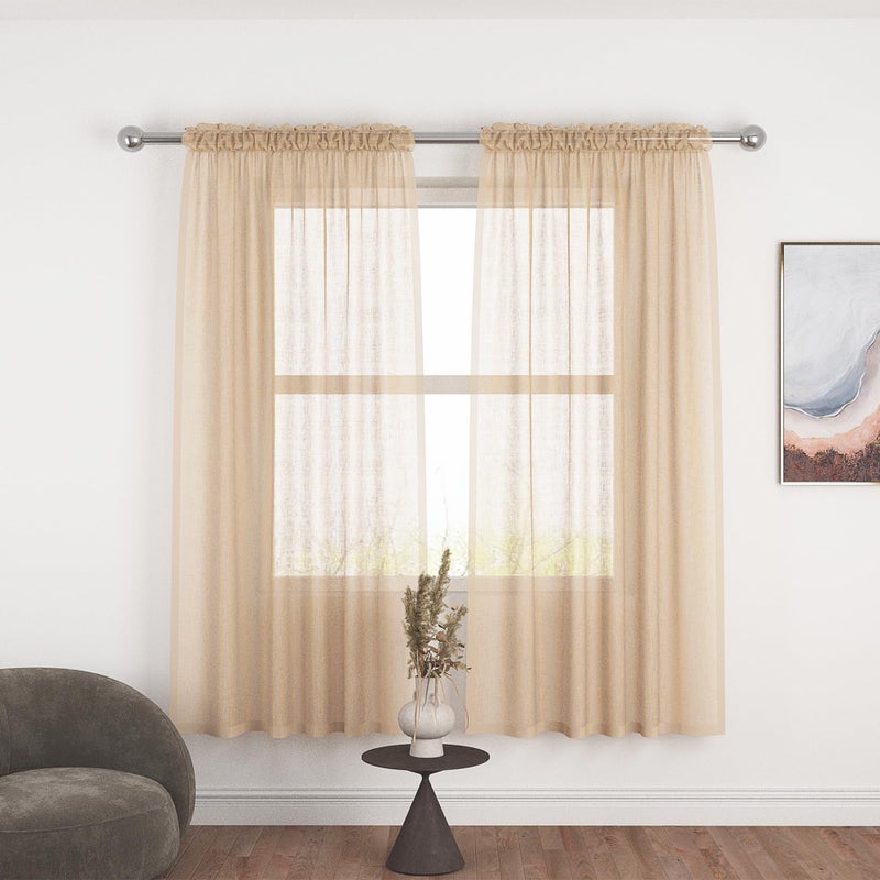 UPOPO Beige Sheer Curtains 72 inches Long Kitchen Dining Living Room Curtain Sheers Basement 2 Panels Voile Transparent Bedroom Drapes Linen Textured Rod Pocket Window Treatment Set - Image 1