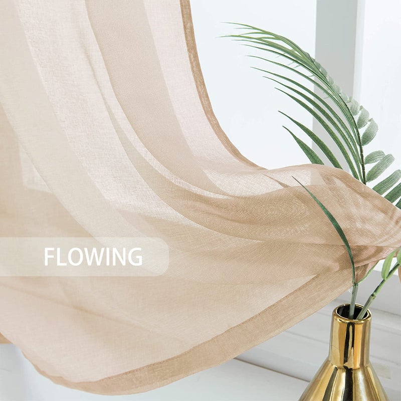 UPOPO Beige Sheer Curtains 72 inches Long Kitchen Dining Living Room Curtain Sheers Basement 2 Panels Voile Transparent Bedroom Drapes Linen Textured Rod Pocket Window Treatment Set - Image 4
