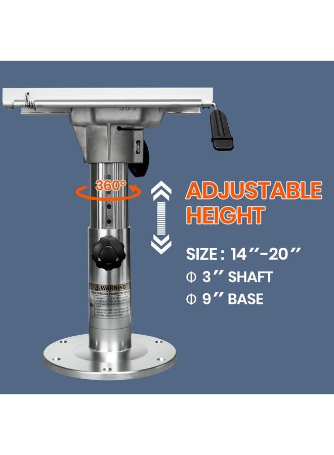 ONHI Adjustable Aluminum Height Locking Boat Seat Pedestal 14-20-Inch with Slide,Silver Matte Brushed - Image 2