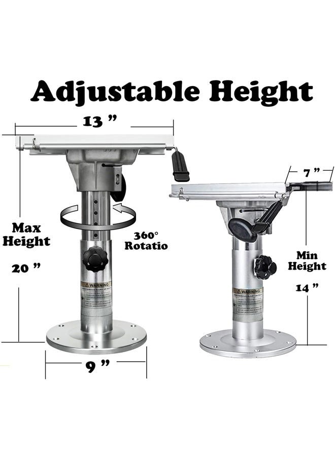 ONHI Adjustable Aluminum Height Locking Boat Seat Pedestal 14-20-Inch with Slide,Silver Matte Brushed - Image 4