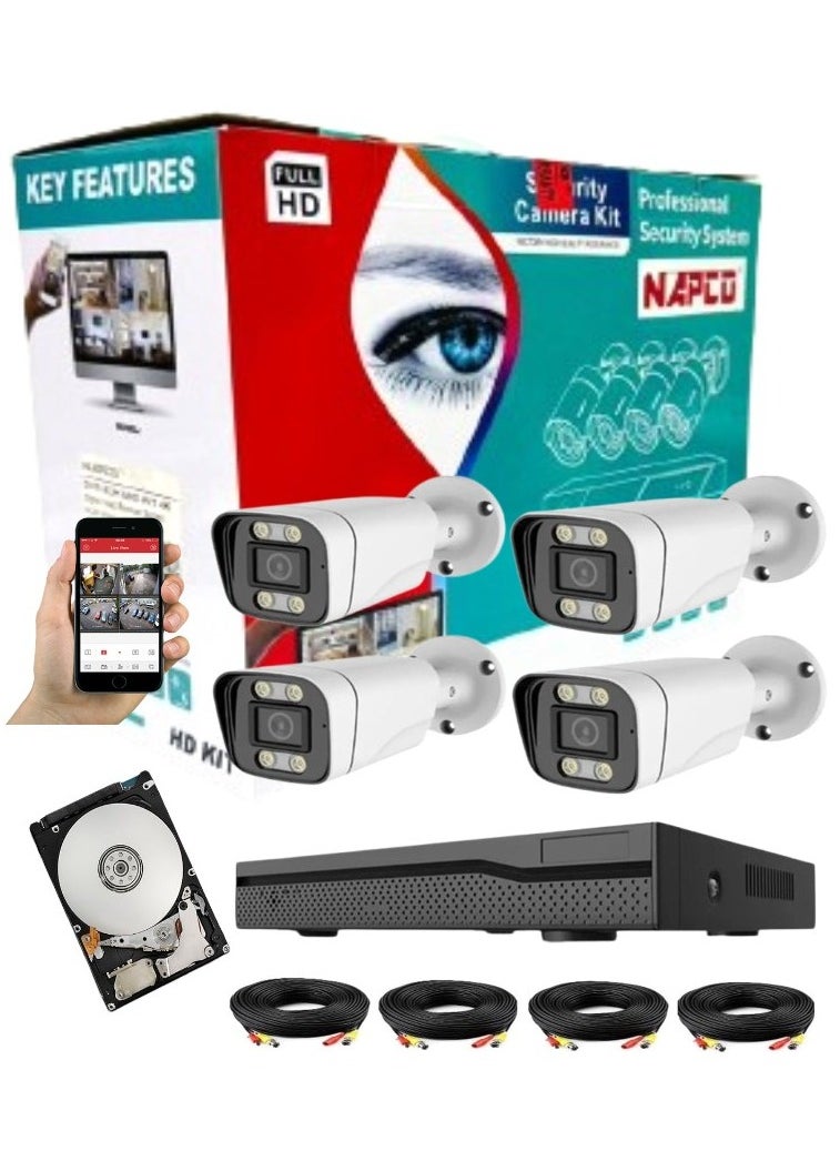 Napco Napco 5MP HD Full Time Color Security Camera CCTV Surveillance System Kit (NAP-6604 S) for Home and Office/4CH DVR-4 Outdoor With Mic/Hard Disk/Night Vision/Waterproof/Android and iOs App.  - Image 1