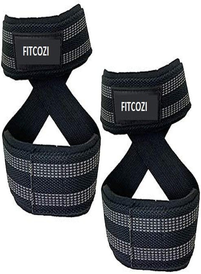 FITCOZI igure 8 Weight Lifting Straps for Weightlifting Heavy Duty Deadlifting Workout Straps | Wrist Wraps Gym Equipment Gear Men Women Pair (Black) (Black) - Image 1
