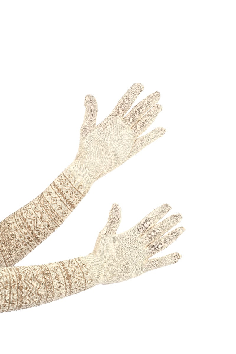 Footmate UV Sun Protection Hand Gloves Breathable Material Elbow Length Combed Cotton Spandex Lightweight Soft Long Winter Summer Driving Gloves For Women’s/Girls-Free Size- White - Biscuit -Pack 2 - Image 5