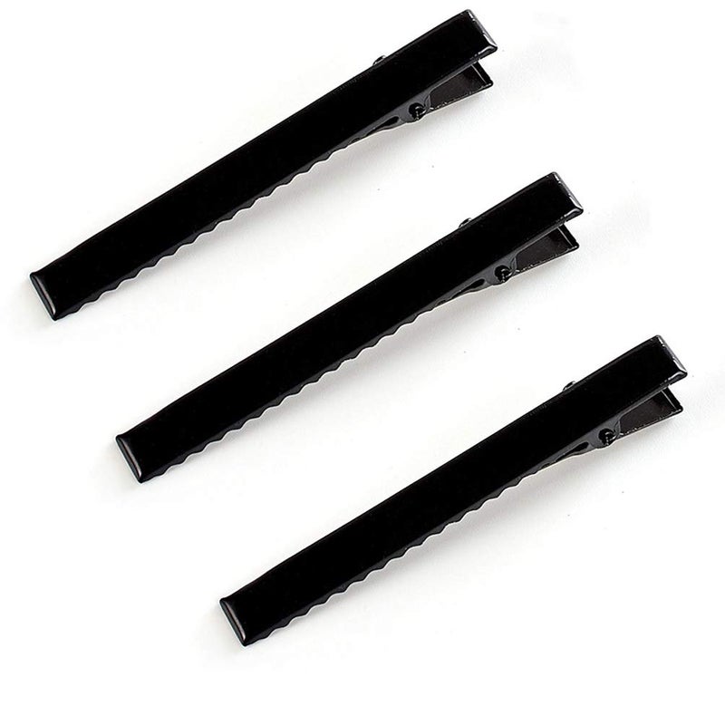 Teensery 50 Pcs Black Alligator Hair Clip Single Prong Flat Top Metal Duck Bill Clip Hair Hairbow Accessories for DIY Craft 75cm