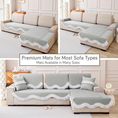 HOKIPO 'French Lace & Luxe' Sofa Cover Mat for 1/2/3 Seater & L Shape Sofa. Make Your Own Sofa Cover Set, Anti-Slip Mat Length 90(D) x 150(L) cm, Featherlight Grey (AR-6132-GRY) - Image 4