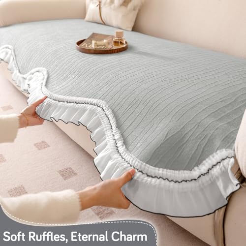 HOKIPO 'French Lace & Luxe' Sofa Cover Mat for 1/2/3 Seater & L Shape Sofa. Make Your Own Sofa Cover Set, Anti-Slip Mat Length 90(D) x 150(L) cm, Featherlight Grey (AR-6132-GRY) - Image 3